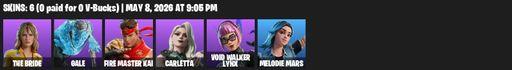 [PC/PSN/XBOX] | 6 skins | The Bride | Gale | FIRE Master Kai | Carletta | Void Walker Lynx | Melodie Mars | Void Walker's Claws | Festive Cane | Full Access
