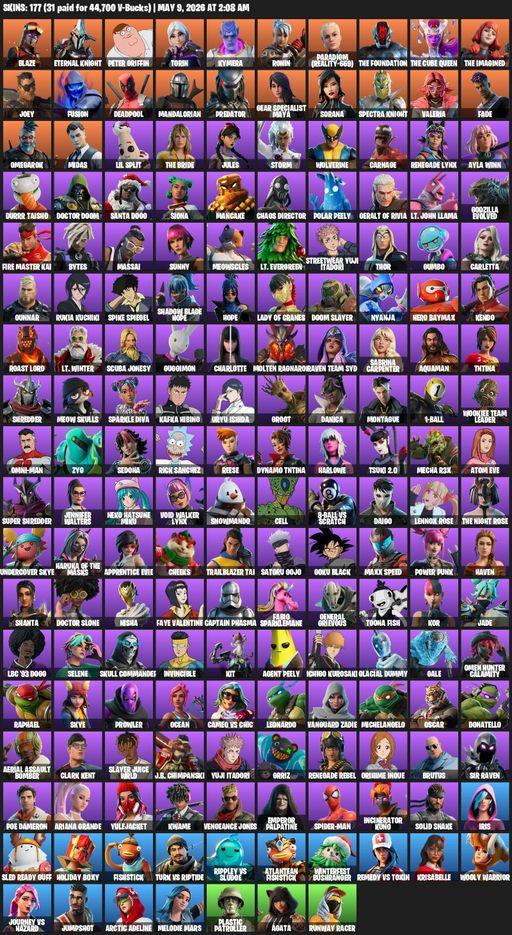 [PC/PSN] | 177 skins | Blaze | Eternal Knight | Peter Griffin | Torin | Kymera | Ronin | Paradigm (Reality-659) | The Foundation | The Cube Queen | Full Access