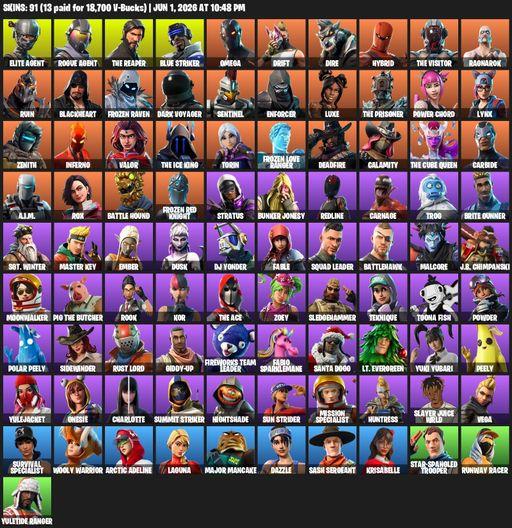[PC/XBOX] | 91 skins | Take The L | The Reaper | Elite Agent | Omega | Reaper Axe | Rogue Agent | Blue Striker | Drift | Dire | Hybrid | The Visitor | Full Access