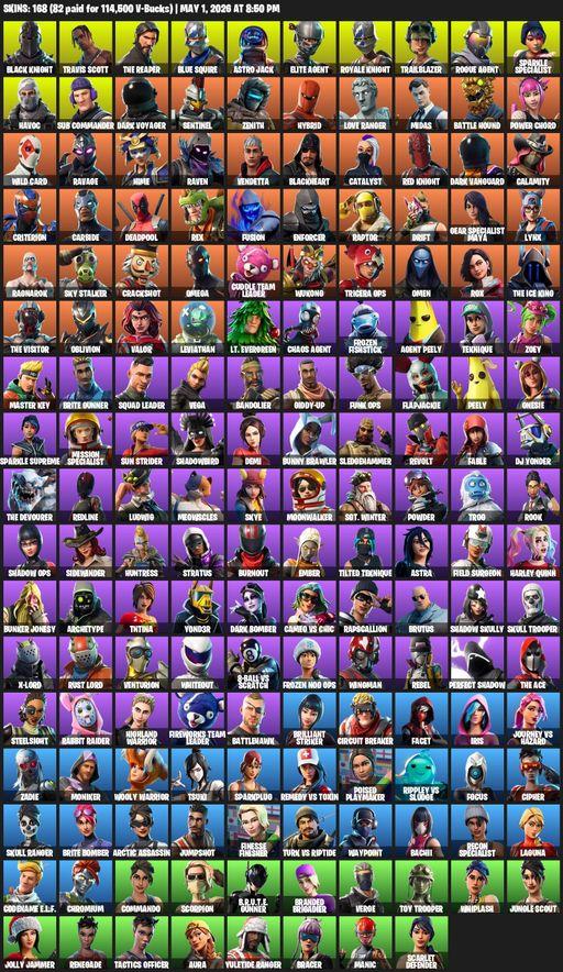 [PC/PSN/XBOX] | 168 skins | Floss | Take The L | Black Knight | Travis Scott | Sparkle Specialist | Royale Knight | The Reaper | Elite Agent | Full Access