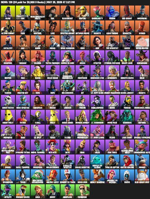 [PC/PSN/XBOX] | 126 skins | Leviathan Axe | Lara Croft | Glow | Eon | Gear Specialist Maya | Era | Blackheart | Raptor | Singularity | Fusion | Full Access