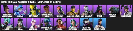 [PC/PSN/XBOX] | 18 skins | Iconic Kim Kardashian | Nyanja | Peelverine | Slayer Juice WRLD | Burnoff | Scorpion (MK3) | War Machine | Felina | Full Access