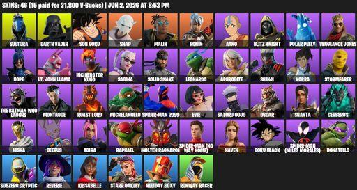 [PC/PSN/XBOX] | 46 skins | 500 V-bucks | Sultura | Darth Vader | Son Goku | Snap | Malik | Ronin | Aang | Blitz Knight | Polar Peely | Vengeance Jones | Full Access