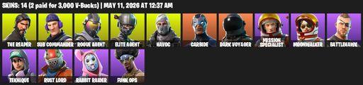 [PC/PSN/XBOX] | 14 skins | 1150 V-bucks | Take The L | The Reaper | Elite Agent | Mako | Sub Commander | Rogue Agent | Havoc | Carbide | Dark Voyager | Full Access