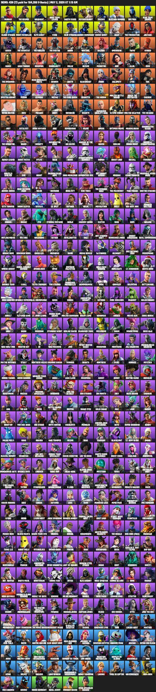 [PC/XBOX] | 436 skins | Take The L | OG STW | The Reaper | Elite Agent | Omega | Prodigy | Warpaint | Rose Team Leader | Darth Vader | Psycho Bandit | Full Access