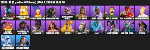 [PC/PSN] | 22 skins | Maxx Speed | Springfielder Peely | Marge Simpson | War Wolf Dire | Void Walker Lynx | The Bride | Jana Pastel | Ned Flanders | Full Access