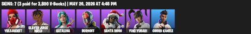 [PC/PSN/XBOX] | 7 skins | Yulejacket | Slayer Juice WRLD | Katalina | Burnoff | Santa Dogg | Yuki Yubari | Chord Kahele | Crimson Polestar | Full Access