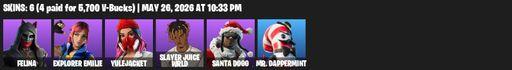 [PC/PSN/XBOX] | 6 skins | Felina | Explorer Emilie | Yulejacket | Slayer Juice WRLD | Santa Dogg | Mr. Dappermint | Skeleton Keys | Full Access