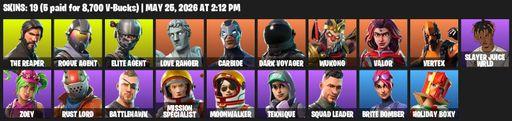 [PC/PSN/XBOX] | 19 skins | 650 V-bucks | Take The L | The Reaper | Elite Agent | Rogue Agent | Love Ranger | Carbide | Dark Voyager | Wukong | Valor | Full Access