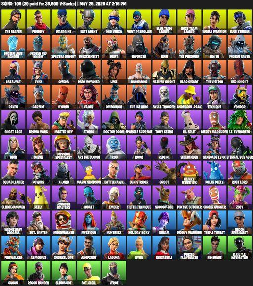 [PC/XBOX] | 105 skins | Take The L | OG STW | The Reaper | Elite Agent | Omega | Prodigy | Warpaint | Neo Versa | Point Patroller | Blue Team Leader | Full Access