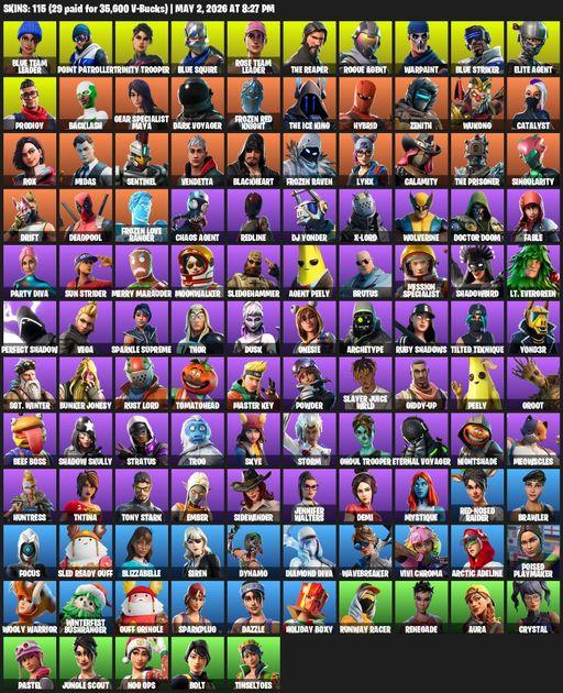[PC/XBOX] | 115 skins | 1400 V-bucks | Leviathan Axe | Take The L | OG STW | The Reaper | Elite Agent | Blue Squire | Blue Team Leader | Full Access