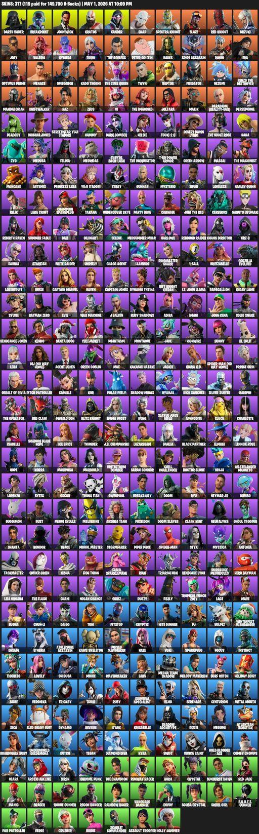 [PC/PSN] | 317 skins | Leviathan Axe | Lara Croft | Darth Vader | Breakpoint | John Wick | Kratos | Xander | Snap | Spectra Knight | Blaze | Full Access