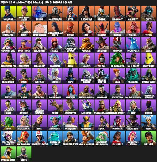 [PC/PSN/XBOX] | 92 skins | 850 V-bucks | OG STW | Lara Croft | Warpaint | Rose Team Leader | Fusion | Mandalorian | Lynx | Blackheart | Sentinel | Full Access