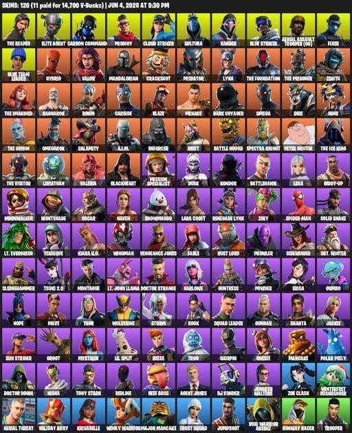[PC/XBOX] | 120 skins | Take The L | The Reaper | Elite Agent | Omega | Lara Croft | Carbon Commando | Prodigy | Cloud Striker | Sultura | Xander | Full Access