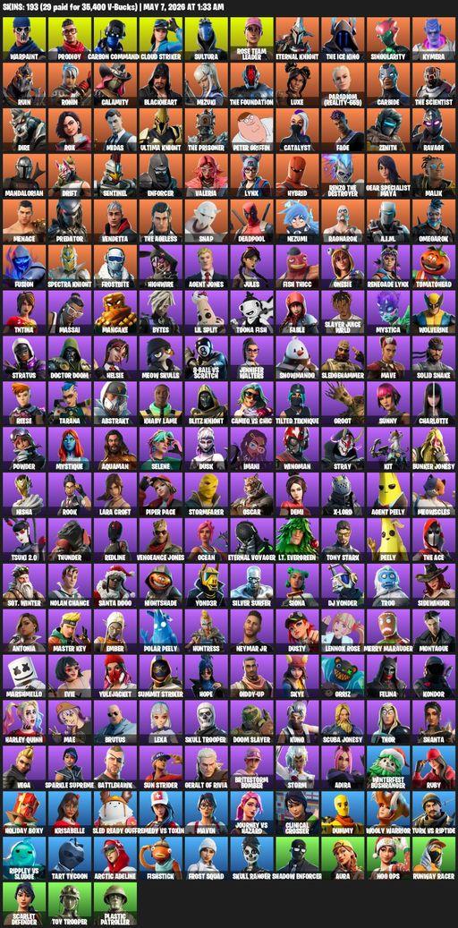 [PC/XBOX] | 193 skins | OG STW | Lara Croft | Warpaint | Prodigy | Carbon Commando | Cloud Striker | Sultura | Rose Team Leader | Eternal Knight | Full Access