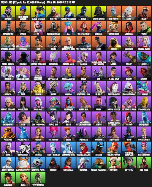 [PC/XBOX] | 113 skins | Leviathan Axe | Lara Croft | Xander | Blue Team Leader | Cloud Striker | Kratos | Point Patroller | Fixer | Darth Vader | Full Access