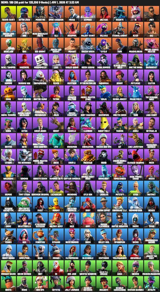 [PC] | 180 skins | Leviathan Axe | Travis Scott | Lara Croft | Astro Jack | Predator | Spire Assassin | Midas | Kymera | Joltara | Deadeye | Vi | Joey | Full Access