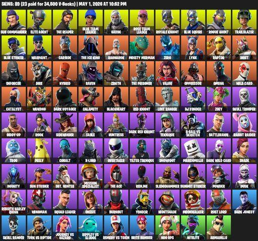 [PC/PSN/XBOX] | 89 skins | Take The L | Floss | OG STW | Royale Knight | The Reaper | Elite Agent | Blue Squire | Omega | Sub Commander | Full Access