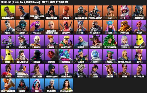 [PC] | 55 skins | Travis Scott | Lara Croft | Fade | Gear Specialist Maya | Blackheart | Hybrid | Mandalorian | Eternal Knight | Raz | Vi | Predator | Full Access