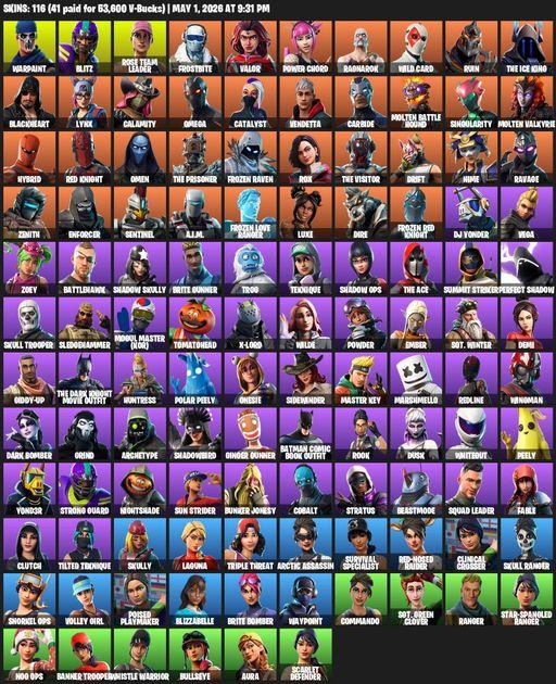 [PC/PSN/XBOX] | 116 skins | 1300 V-bucks | OG STW | Omega | Warpaint | Blitz | Rose Team Leader | Frostbite | Valor | Power Chord | Ragnarok | Full Access