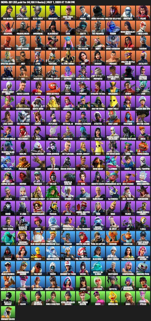 [PC/PSN] | 201 skins | 650 V-bucks | Leviathan Axe | Raider's Revenge | Take The L | OG STW | Renegade Raider | The Reaper | Elite Agent | Omega | Full Access