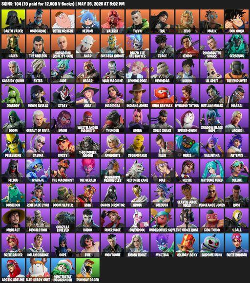 [PC/PSN/XBOX] | 104 skins | Darth Vader | Omegarok | Peter Griffin | Nezumi | Valeria | Twyn | Era | Zeus | Malik | Son Goku | Hades | The Ageless | Full Access