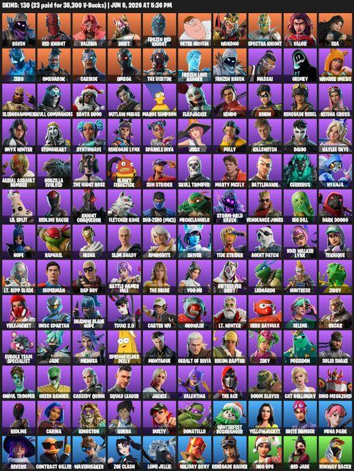 [PC/XBOX] | 130 skins | Renegade Raider | Omega | Reaper Axe | Raven | Red Knight | Valeria | Drift | Frozen Red Knight | Peter Griffin | Wukong | Full Access