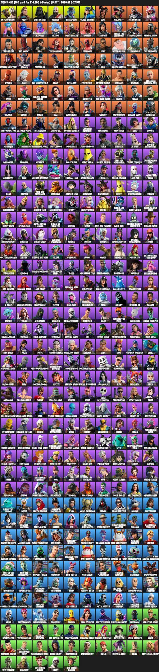 [PC/PSN/XBOX] | 415 skins | 800 V-bucks | Lara Croft | Psycho Bandit | Aloy | Darth Vader | Kratos | Breakpoint | Cloud Striker | Luxe | Calamity | Full Access
