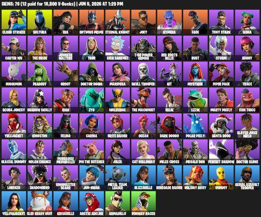 [PC/XBOX] | 76 skins | Renegade Raider | Aerial Assault Trooper | Cloud Striker | Sultura | Era | Optimus Prime | Eternal Knight | Joey | Kymera | Full Access