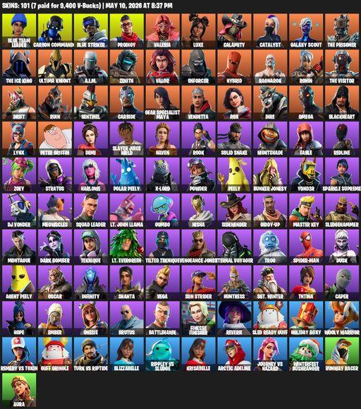 [PC/PSN/XBOX] | 101 skins | 500 V-bucks | Omega | Blue Team Leader | Carbon Commando | Blue Striker | Prodigy | Valeria | Luxe | Calamity | Catalyst | Full Access