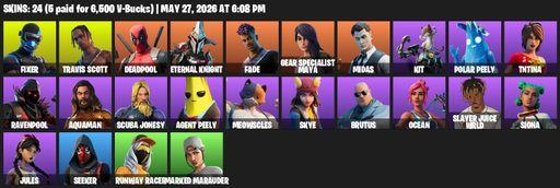 [PC/XBOX] | 24 skins | Travis Scott | Fixer | Deadpool | Eternal Knight | Fade | Gear Specialist Maya | Midas | Kit | Polar Peely | TNTina | Ravenpool | Full Access