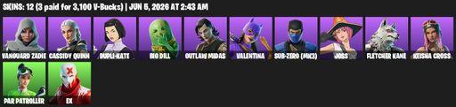 [PC/PSN/XBOX] | 12 skins | Vanguard Zadie | Cassidy Quinn | Dupli-Kate | Big Dill | Outlaw Midas | Valentina | Sub-Zero (MK3) | Joss | Fletcher Kane | Full Access