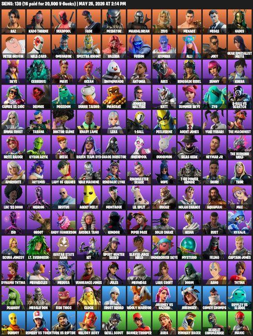 [PC/PSN/XBOX] | 130 skins | Leviathan Axe | Lara Croft | Raz | Kado Thorne | Deadpool | Fade | Predator | Mandalorian | Zeus | Menace | Midas | Hades | Full Access