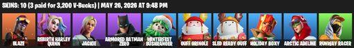 [PC/PSN/XBOX] | 10 skins | 500 V-bucks | Blaze | Rebirth Harley Quinn | Jackie | Armored Batman Zero | Winterfest Bushranger | Guff Gringle | Full Access