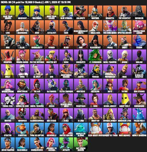 [PC] | 96 skins | OG STW | Reaper Axe | Blue Team Leader | Warpaint | Neo Versa | Rose Team Leader | Blue Striker | Calamity | Sentinel | Vendetta | Full Access