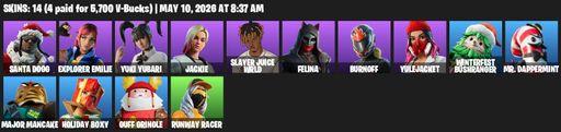 [PC/PSN/XBOX] | 14 skins | 700 V-bucks | Santa Dogg | Explorer Emilie | Yuki Yubari | Jackie | Slayer Juice WRLD | Felina | Burnoff | Yulejacket | Full Access