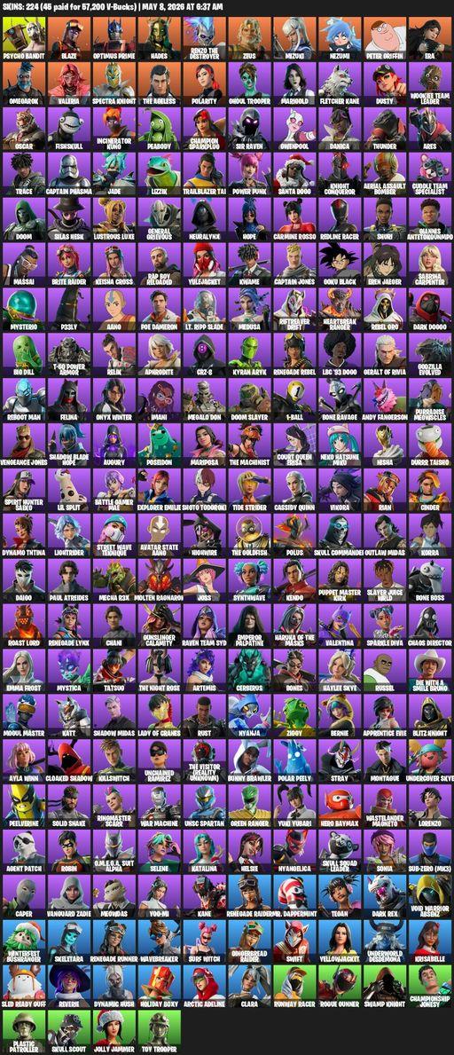 [PC/PSN/XBOX] | 224 skins | Renegade Raider | Reaper Axe | Psycho Bandit | Blaze | Optimus Prime | Hades | Renzo the Destroyer | Zeus | Mizuki | Full Access