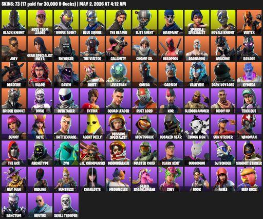 [PC/PSN/XBOX] | 73 skins | Floss | Take The L | OG STW | Black Knight | Sparkle Specialist | Royale Knight | The Reaper | Elite Agent | Blue Squire | Full Access