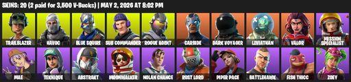[PC] | 20 skins | Take The L | Blue Squire | Trailblazer | Havoc | Sub Commander | Rogue Agent | Carbide | Dark Voyager | Leviathan | Valor | Full Access