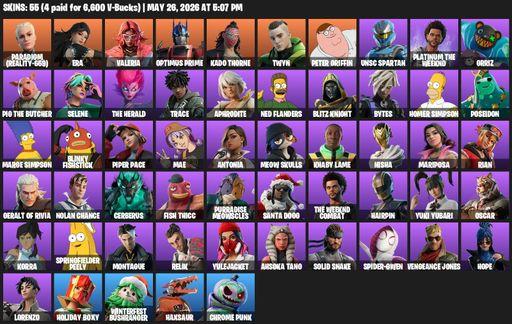 [PC/PSN] | 55 skins | Paradigm (Reality-659) | Era | Valeria | Optimus Prime | Kado Thorne | Twyn | Peter Griffin | UNSC Spartan | Platinum The Weeknd | Full Access