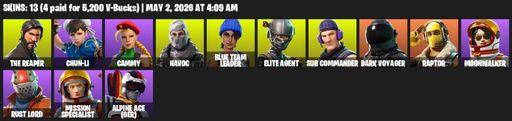 [PC/XBOX] | 13 skins | Take The L | The Reaper | Elite Agent | Chun-Li | Cammy | Havoc | Blue Team Leader | Sub Commander | Dark Voyager | Raptor | Full Access