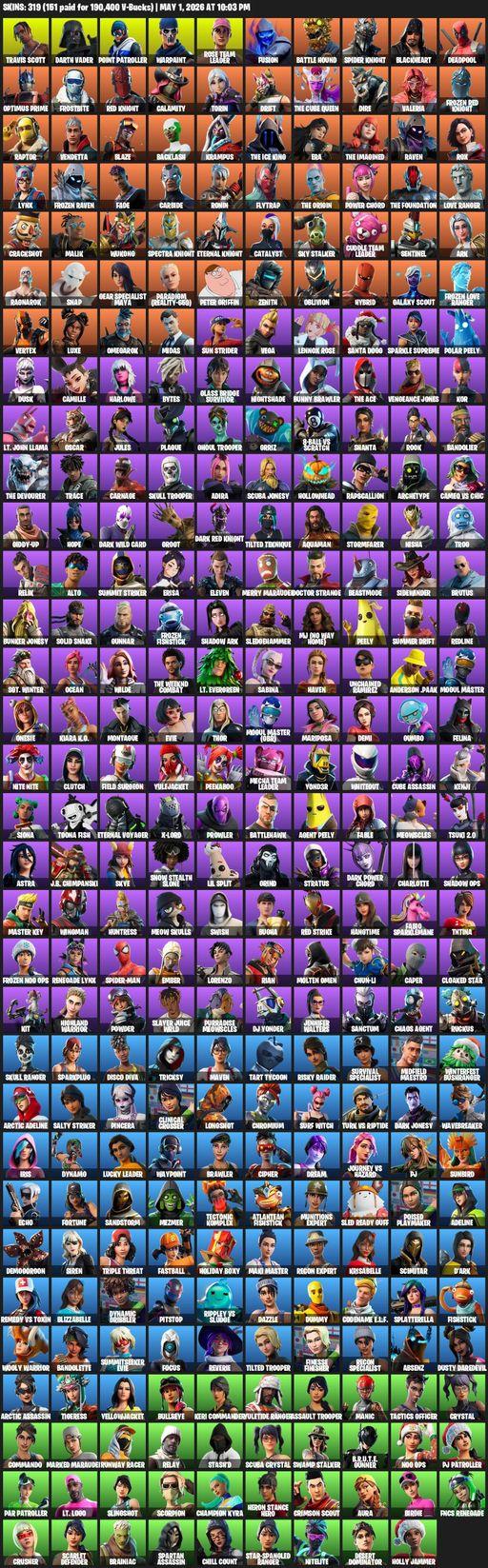 [PC/PSN/XBOX] | 319 skins | 500 V-bucks | OG STW | Travis Scott | Darth Vader | Point Patroller | Warpaint | Rose Team Leader | Fusion | Battle Hound | Full Access