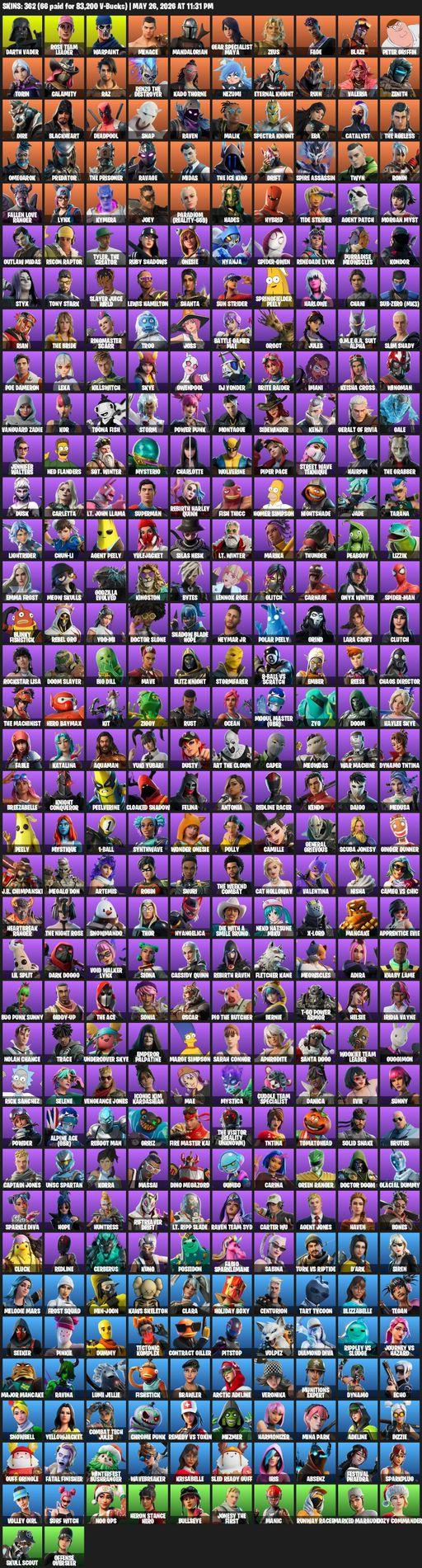 [PC/PSN/XBOX] | 362 skins | Leviathan Axe | OG STW | Lara Croft | Darth Vader | Rose Team Leader | Warpaint | Menace | Mandalorian | Full Access