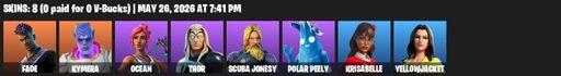 [PC/XBOX] | 8 skins | Fade | Kymera | Ocean | Thor | Scuba Jonesy | Polar Peely | Krisabelle | Yellowjacket | Mjolnir | The Fret Basher | Spider Snare | Full Access
