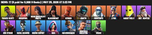[PC/PSN/XBOX] | 17 skins | Travis Scott | Deadpool | Gear Specialist Maya | Blackheart | Hybrid | Zenith | Frostbite | Lynx | Agent Peely | Full Access