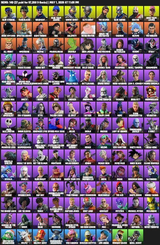[PC/PSN/XBOX] | 149 skins | Leviathan Axe | Take The L | OG STW | The Reaper | Elite Agent | Blue Squire | Blue Striker | Trailblazer | Warpaint | Full Access