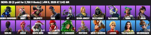 [PC/XBOX] | 20 skins | Carbon Commando | Drift | Calamity | Fade | Kit | Scuba Jonesy | Blitz Knight | DJ Yonder | Siona | Jules | Redline | Ocean | Full Access