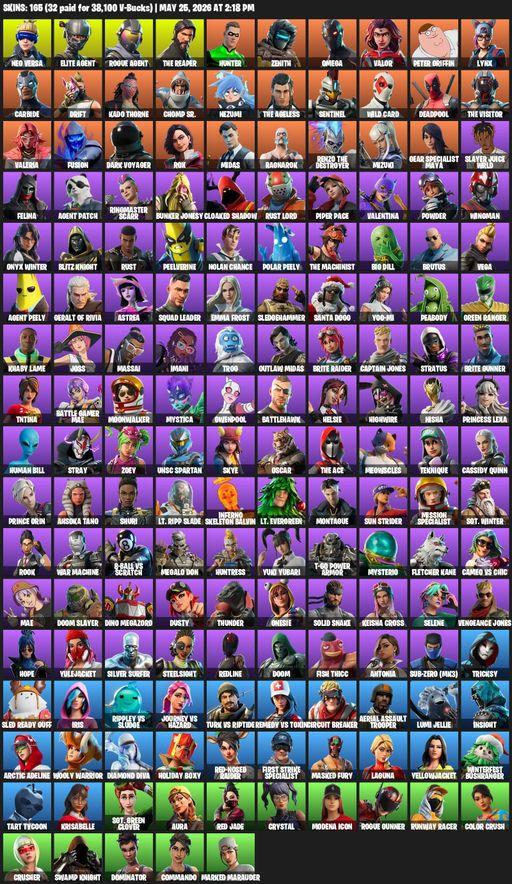 [PC/XBOX] | 165 skins | Take The L | Aerial Assault Trooper | The Reaper | Elite Agent | Omega | Neo Versa | Rogue Agent | Hunter | Zenith | Valor | Full Access