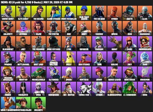 [PC/XBOX] | 63 skins | 1200 V-bucks | Take The L | The Reaper | Elite Agent | Omega | Rogue Agent | Cloud Striker | Point Patroller | Blue Team Leader | Full Access