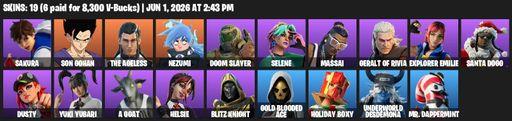 [PC/PSN/XBOX] | 19 skins | Sakura | Son Gohan | The Ageless | Nezumi | Doom Slayer | Selene | Massai | Geralt of Rivia | Explorer Emilie | Santa Dogg | Full Access